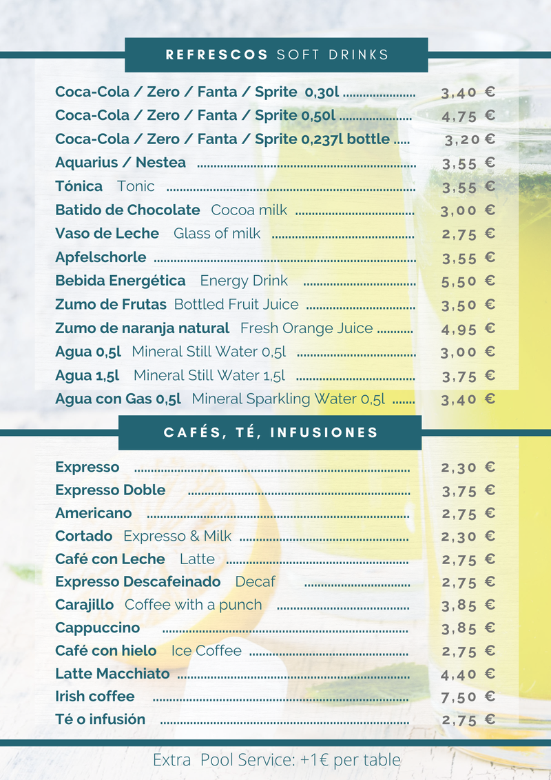 Carta Snack Bar bebidas 1 2025