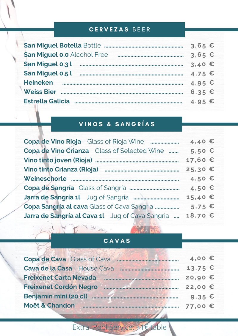 Carta Snack Bar Bebidas 2