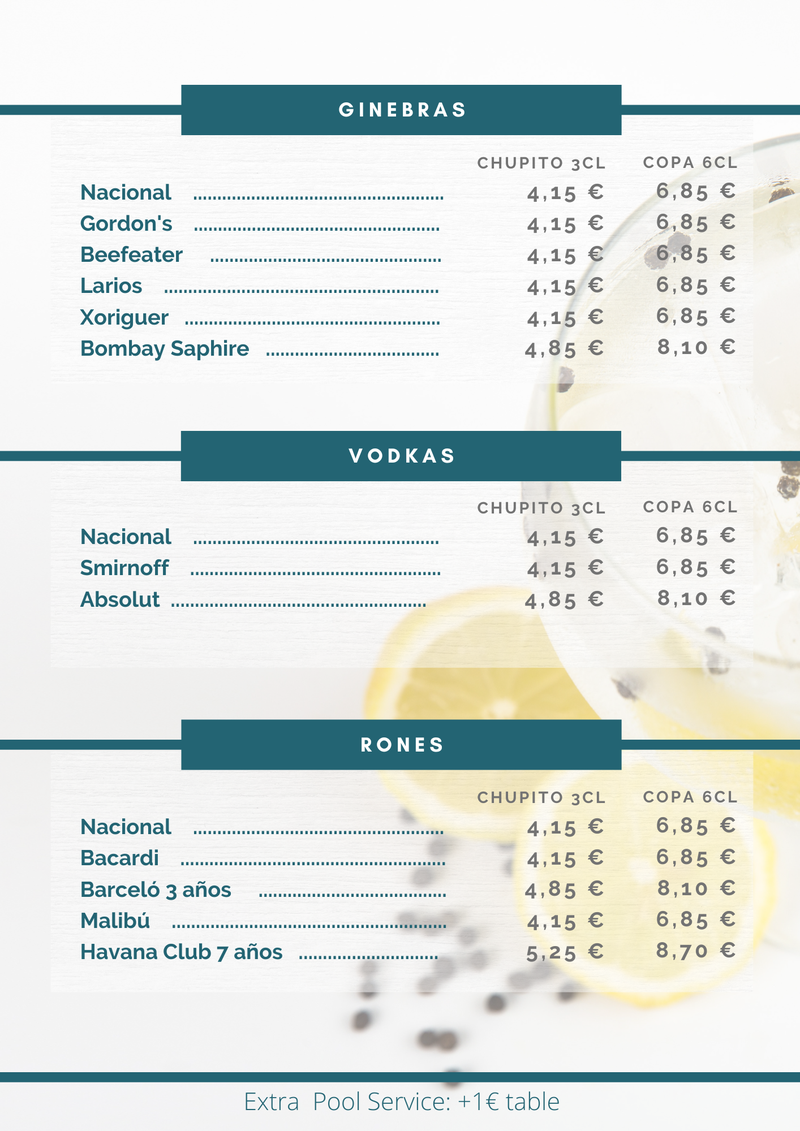 Carta Snack Bar Bebidas 5