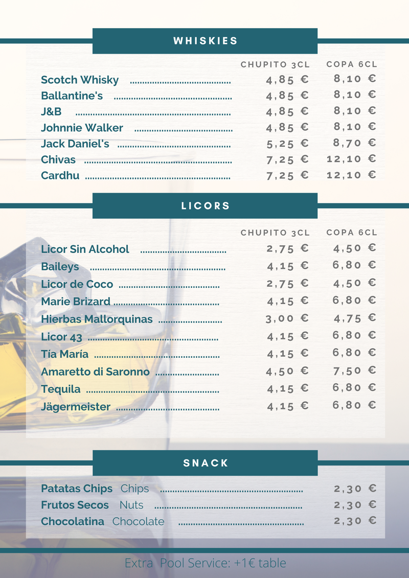 Carta Snack Bar Bebidas 6